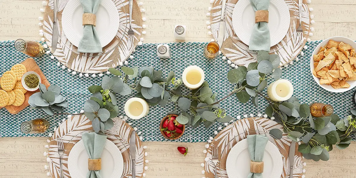 DII Woven Basics Collection 100% Cotton Knit Table Runner 183 cm (72") with Fringe | Teal - view 5