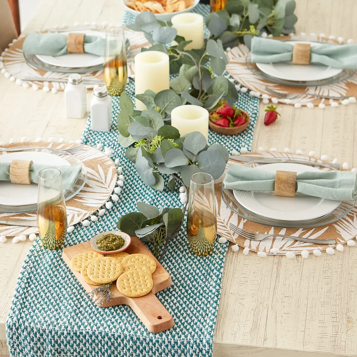 DII Woven Basics Collection 100% Cotton Knit Table Runner 183 cm (72") with Fringe | Teal - view 4