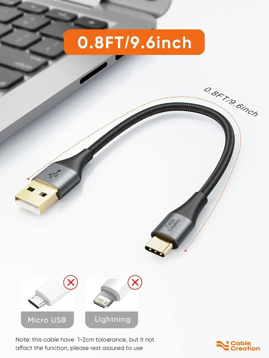CableCreation Short USB A to USB C Cable 0.8ft (0.2m) | Braided Charger Cord for Fast Charging & Data Sync - view 2