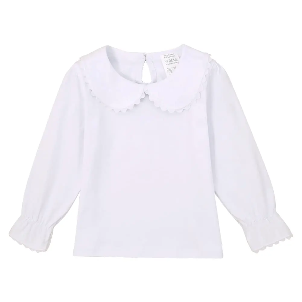 MODNTOGA Kids Baby Girl Long Sleeve Collar Shirt 4-5T | Toddler White Blouse Puff Short Sleeve - main product image