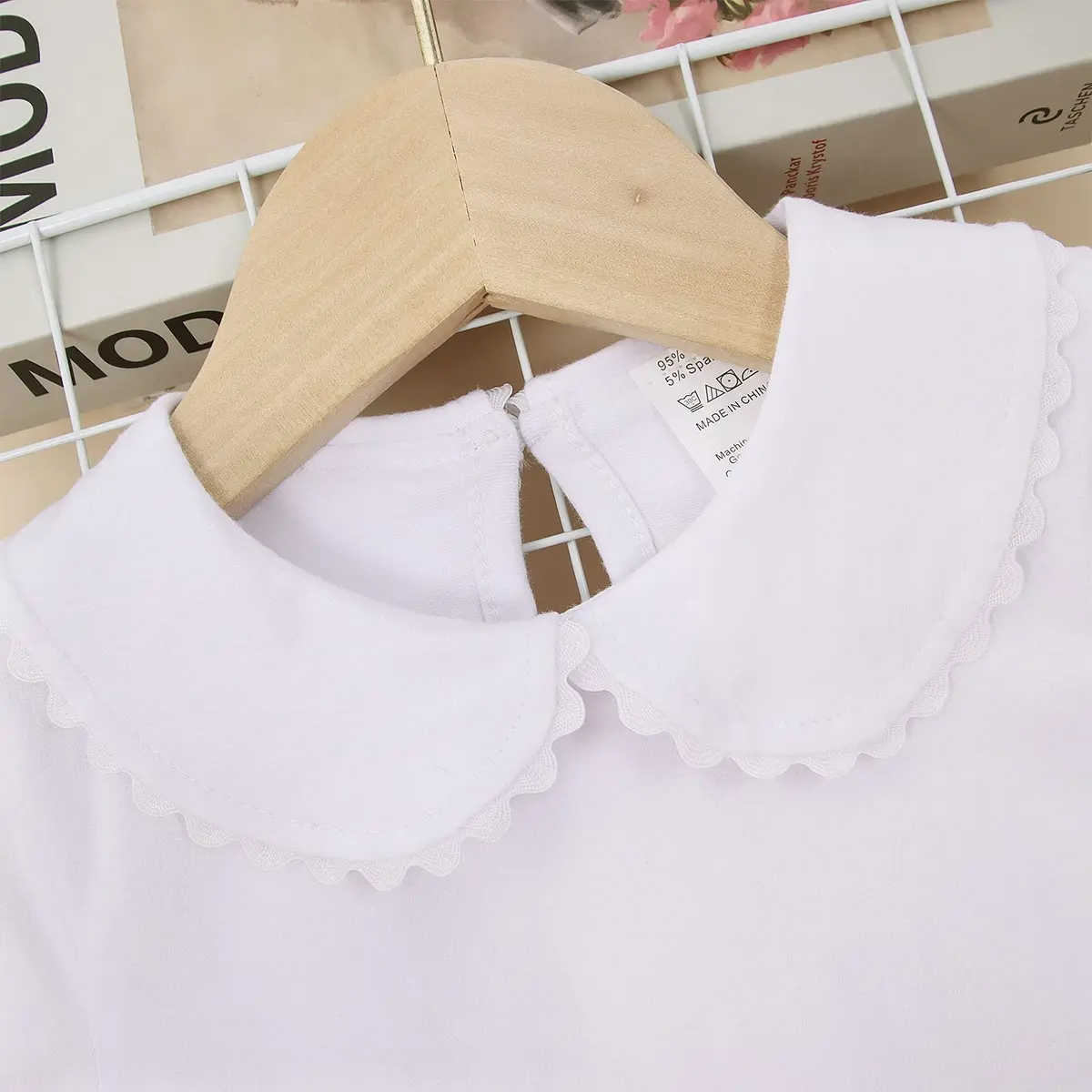 MODNTOGA Kids Baby Girl Long Sleeve Collar Shirt 4-5T | Toddler White Blouse Puff Short Sleeve - view 5