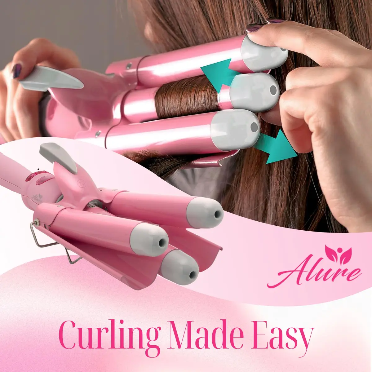 Alure Three Barrel Curling Iron Wand, 1 Inch Ceramic Tourmaline Hair Waver | Rapid Heat Up, All Hair Types, Travel Dual Voltage - view 5