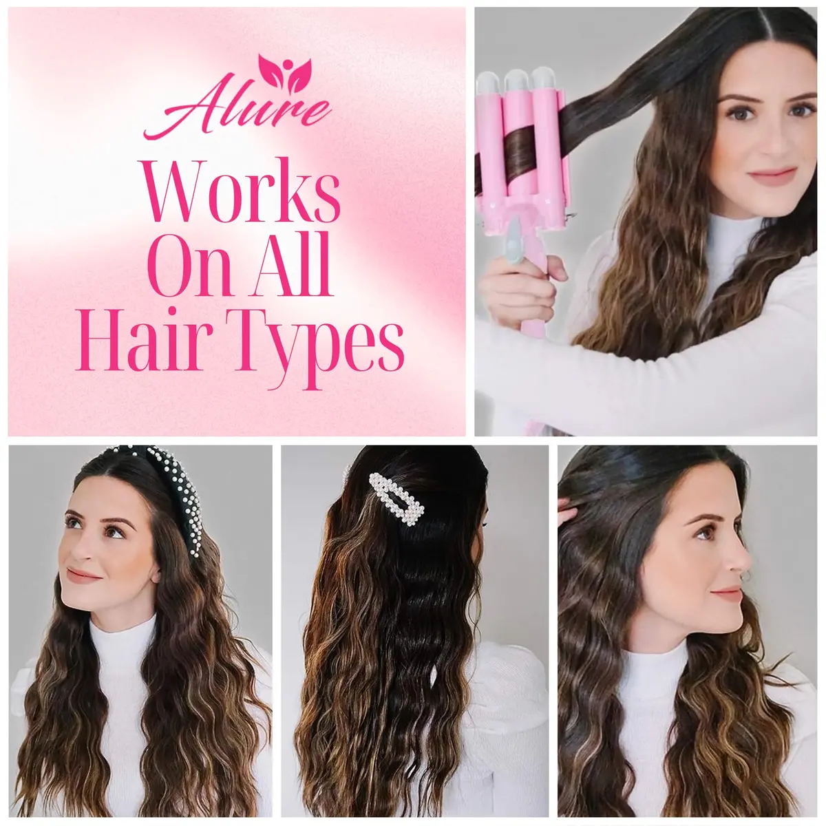Alure Three Barrel Curling Iron Wand, 1 Inch Ceramic Tourmaline Hair Waver | Rapid Heat Up, All Hair Types, Travel Dual Voltage - view 2