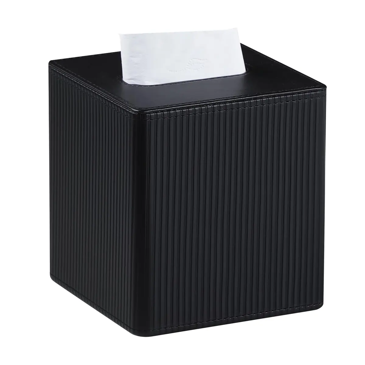 Cretkhp PU Leather Square Tissue Box Cover Cube Black | Modern Decorative Holder for Bathrooms - main product image