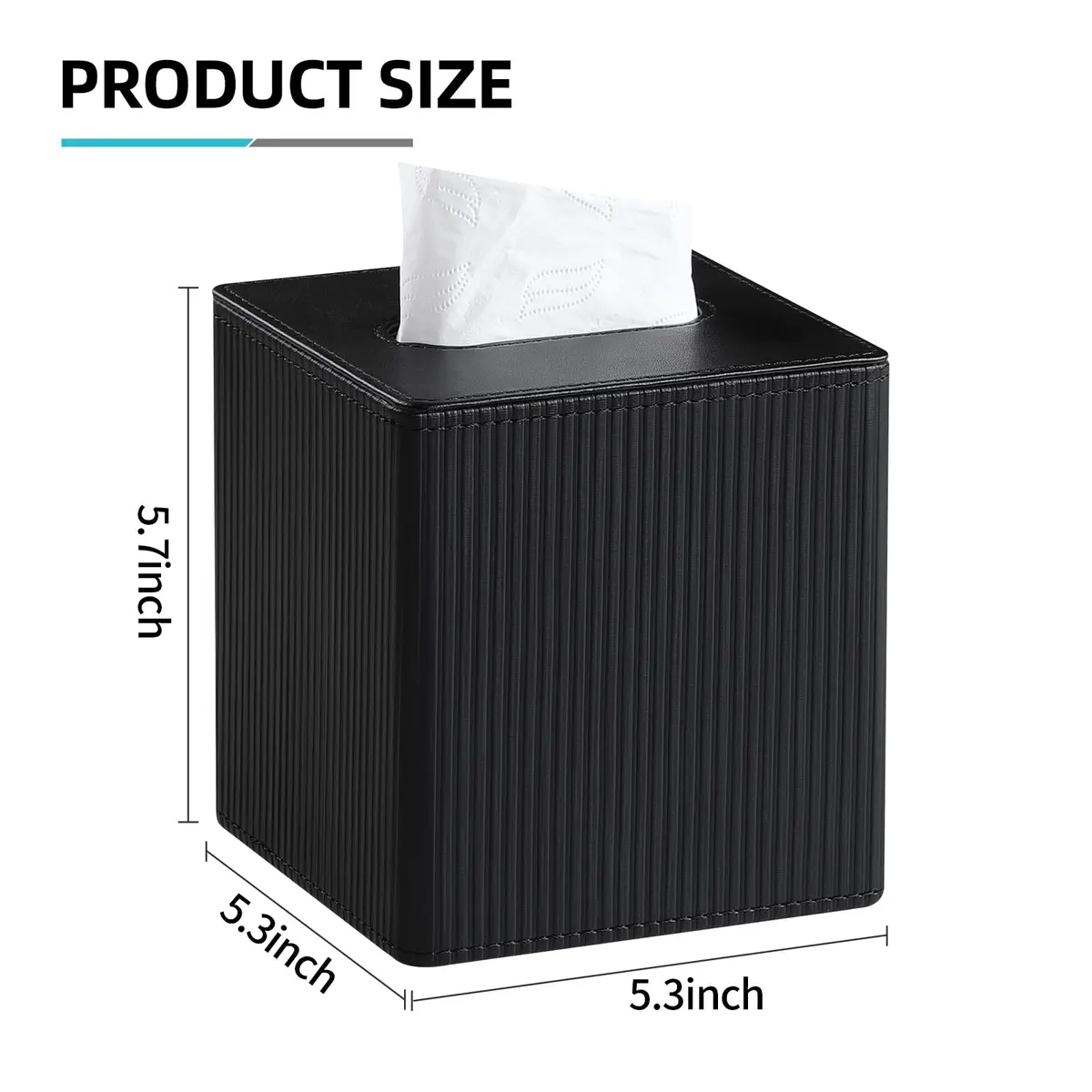 Cretkhp PU Leather Square Tissue Box Cover Cube Black | Modern Decorative Holder for Bathrooms - view 7