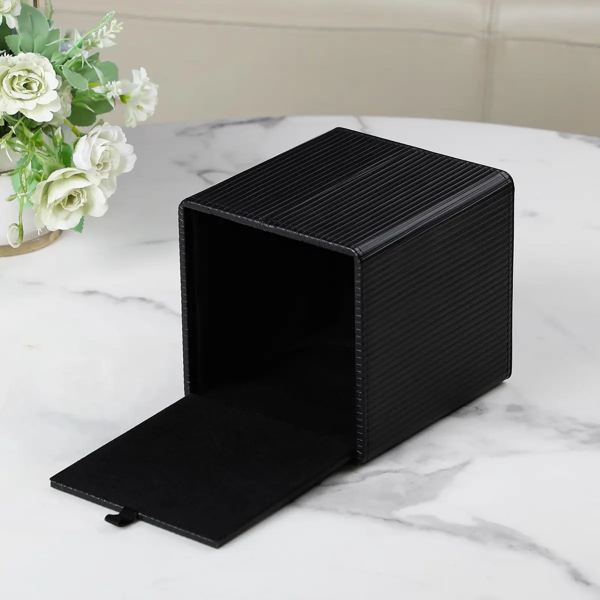 Cretkhp PU Leather Square Tissue Box Cover Cube Black | Modern Decorative Holder for Bathrooms - view 3