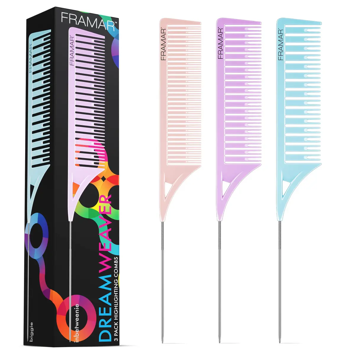 FRAMAR Dreamweaver Highlight Comb Set, Hair Dye Comb – 3 Pack Pastel | Lightweight, Static Free & Durable - main product image