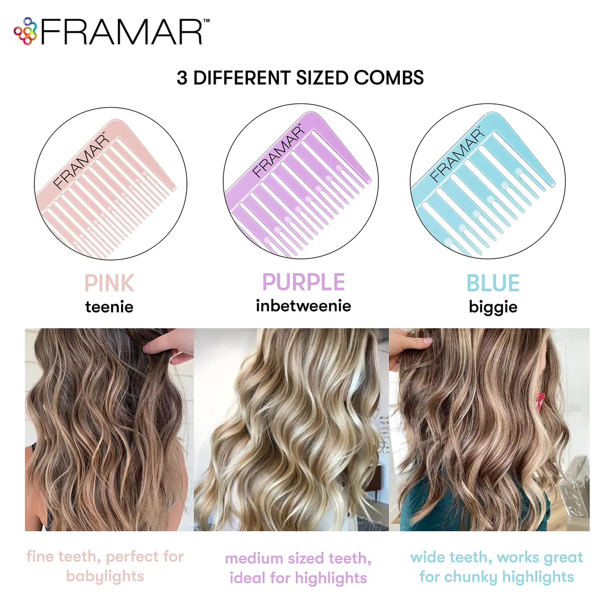 FRAMAR Dreamweaver Highlight Comb Set, Hair Dye Comb – 3 Pack Pastel | Lightweight, Static Free & Durable - view 2