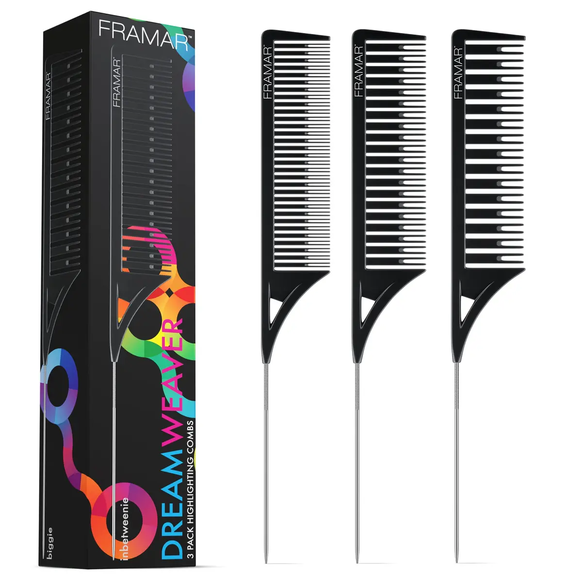 FRAMAR Dreamweaver Highlight Comb Set, Foiling Combs for Highlighting, 3 Sizes, Black | Static Free, Lightweight & Durable - main product image