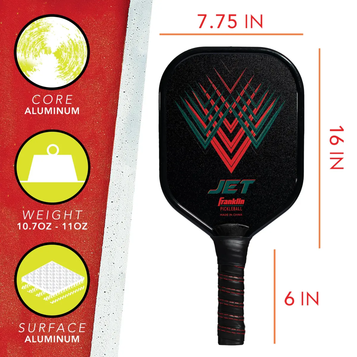 Franklin Sports Jet Pickleball Paddle and Ball Set - 4 Player Aluminum Paddle Set with 4 X-40 Outdoor Pickleballs, Red/Blue, 3.65 lbs - view 3