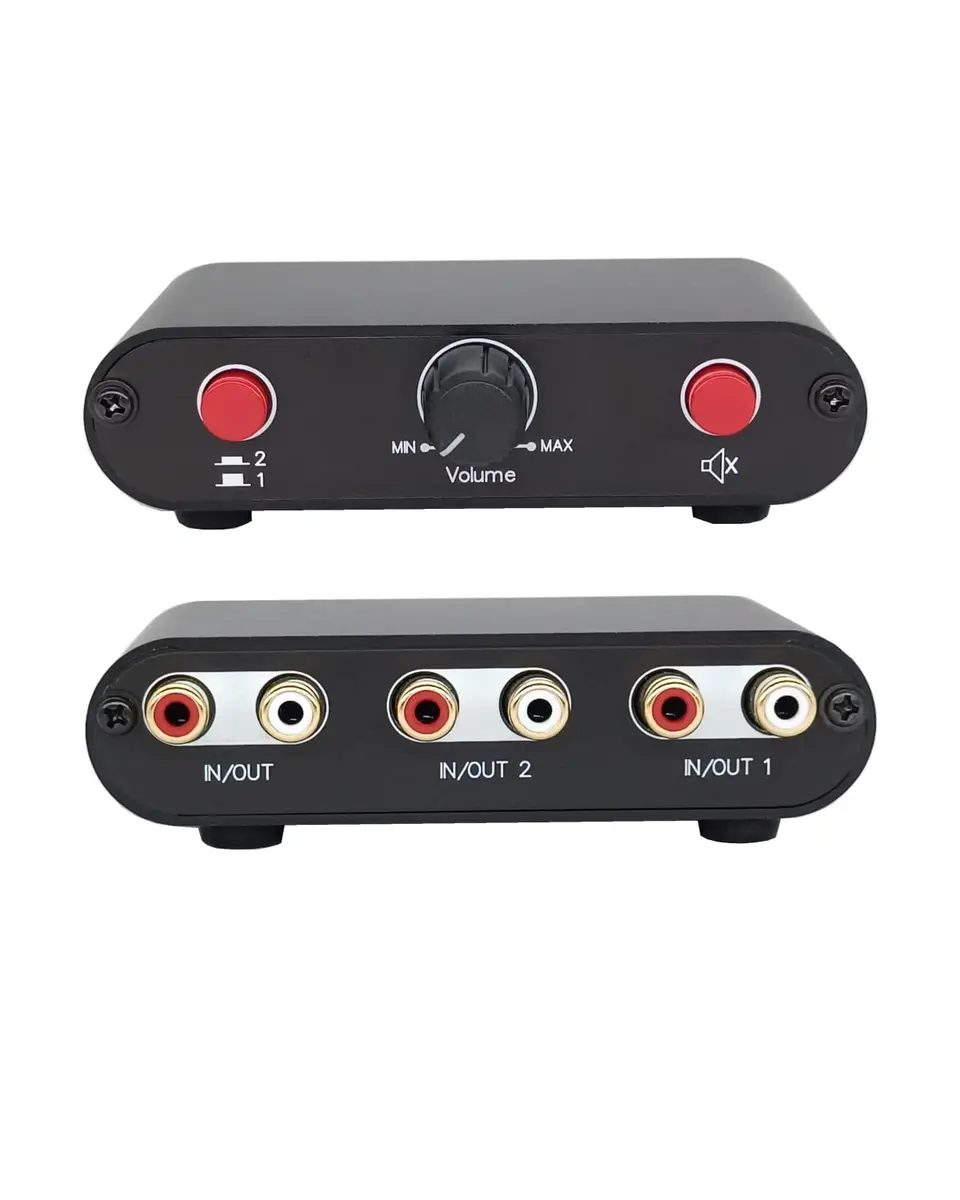 TENEALAY 2-Way RCA Stereo Audio Switch Input Signal Source Switcher Selector Splitter Box (2 in 1 Out / 1 in 2 Out) | Supports Volume Control & Mute - main product image