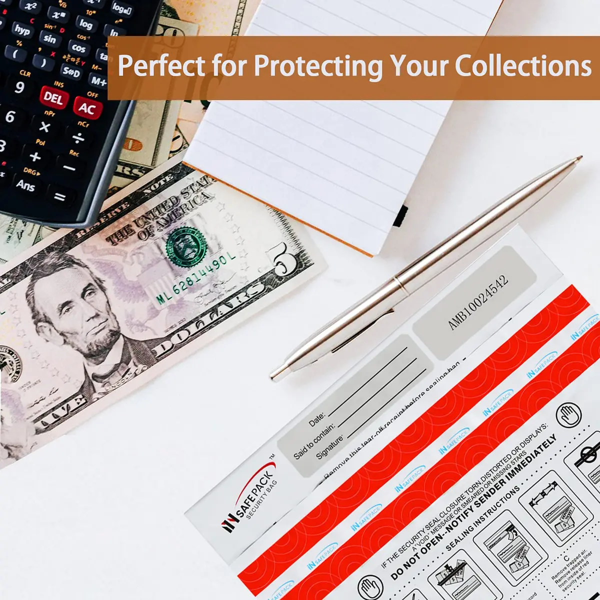 INSAFEPACK 12"x16" Bank Deposit Bags (100 Count) | Tamper Evident Security Pockets - view 6