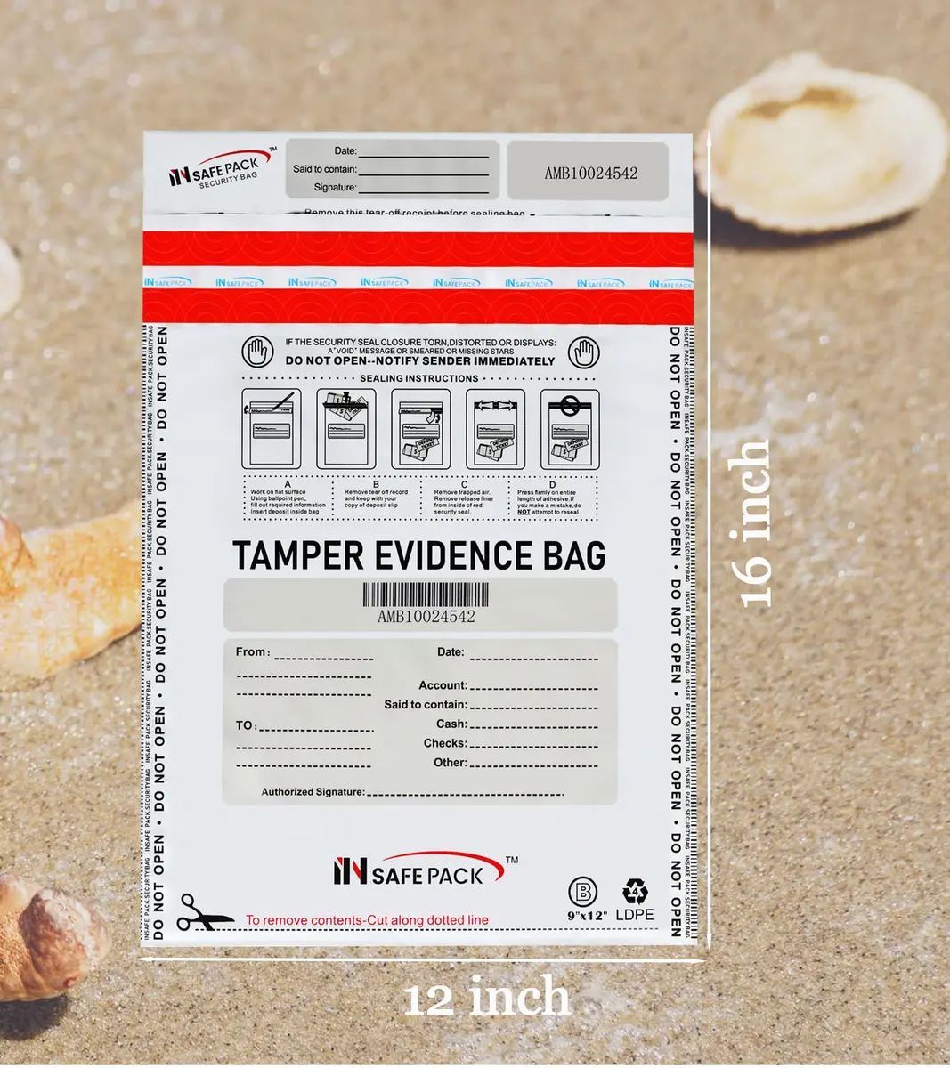 INSAFEPACK 12"x16" Bank Deposit Bags (100 Count) | Tamper Evident Security Pockets - view 7
