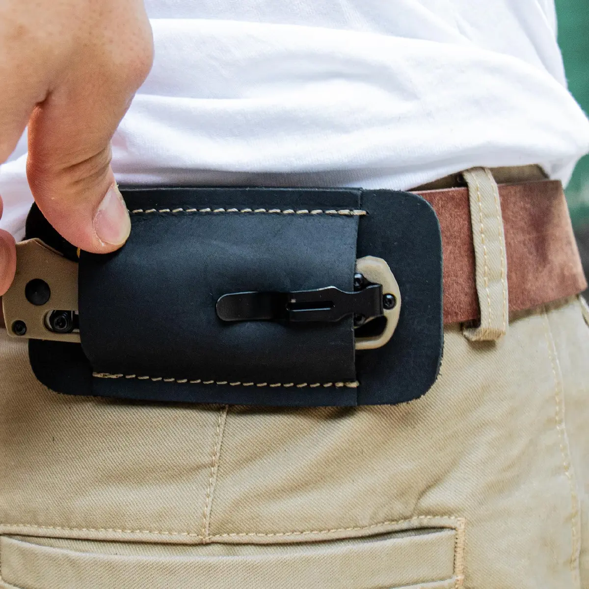Topstache Handmade Leather Knife Sheath for Belt, Horizontal Carry EDC Pocket Organizer for Men, Size S, Black | Fits 2" Belts - view 6