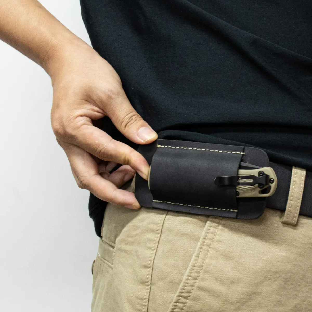 Topstache Handmade Leather Knife Sheath for Belt, Horizontal Carry EDC Pocket Organizer for Men, Size S, Black | Fits 2" Belts - view 2