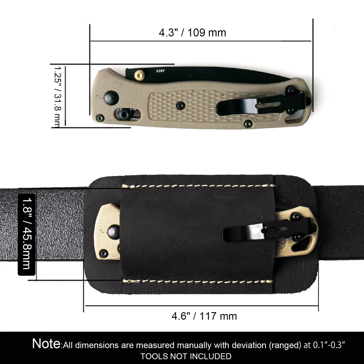 Topstache Handmade Leather Knife Sheath for Belt, Horizontal Carry EDC Pocket Organizer for Men, Size S, Black | Fits 2" Belts - view 3