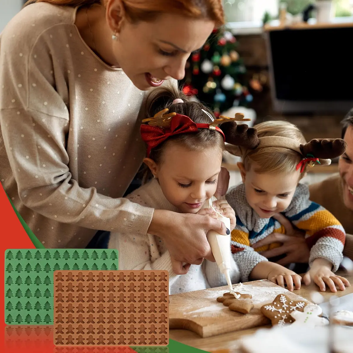 AnyDesign Christmas Silicone Molds 2Pcs | Xmas Tree & Gingerbread Candy & Cake Decor - view 6