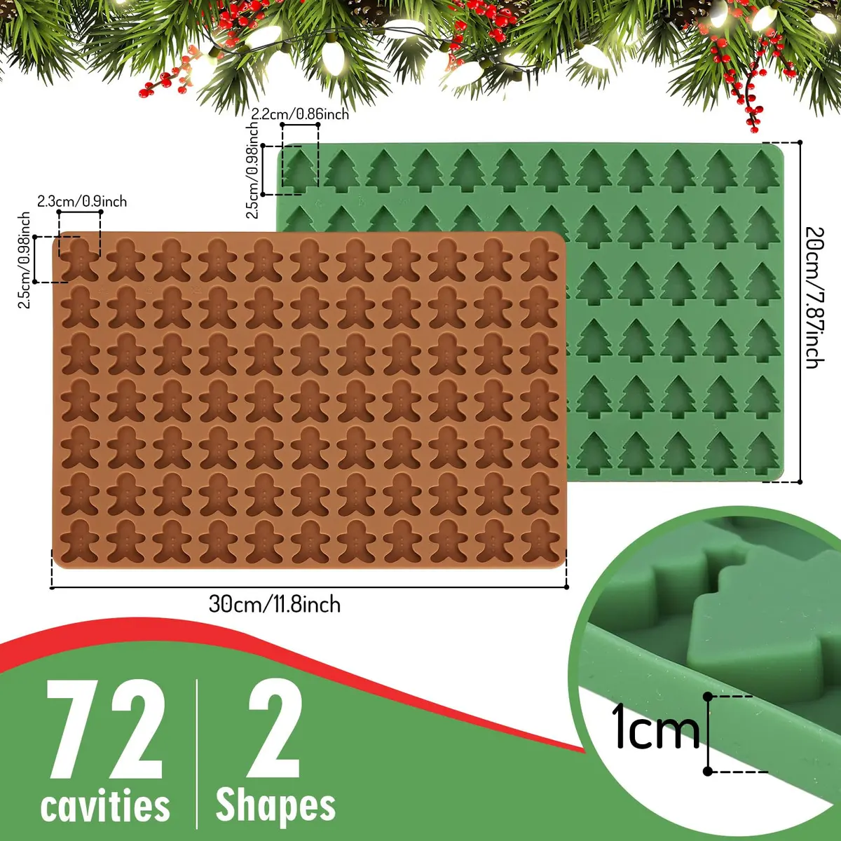 AnyDesign Christmas Silicone Molds 2Pcs | Xmas Tree & Gingerbread Candy & Cake Decor - view 2