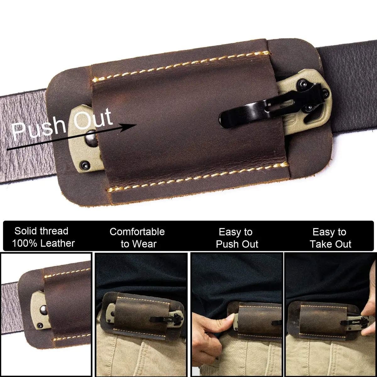 topstache Leather Knife Sheath Size S | Handmade Leather Holster for Belt, Darkbrown (70-120c) - view 5