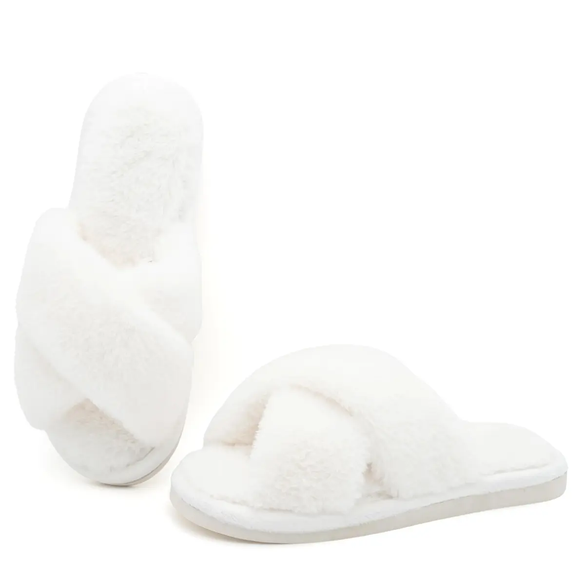 Crazy Lady Fuzzy Fluffy Fur Slippers Open Toe Memory Foam Support Indoor Outdoor White 38 | Cozy All-Season House Footwear - main product image