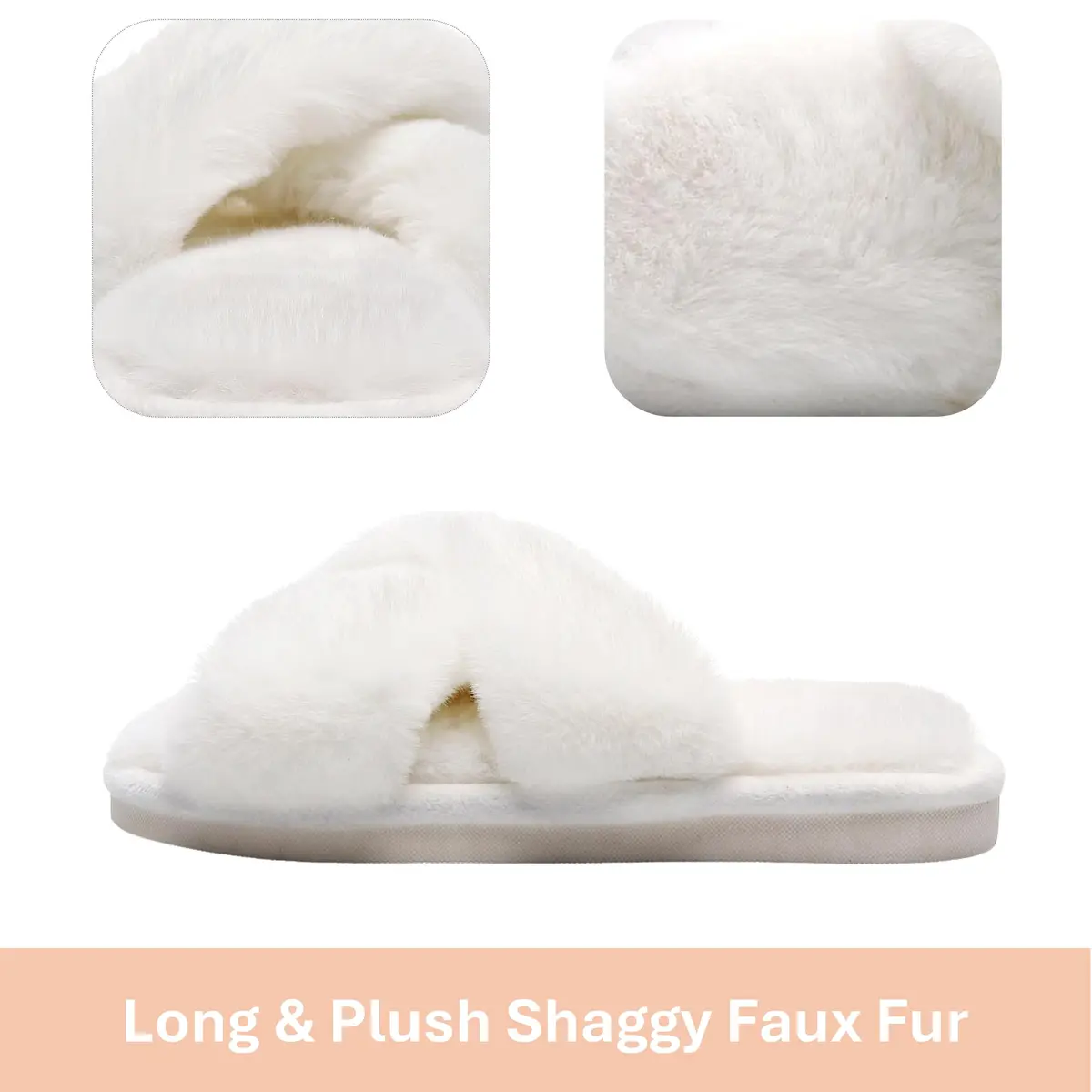 Crazy Lady Fuzzy Fluffy Fur Slippers Open Toe Memory Foam Support Indoor Outdoor White 38 | Cozy All-Season House Footwear - view 5