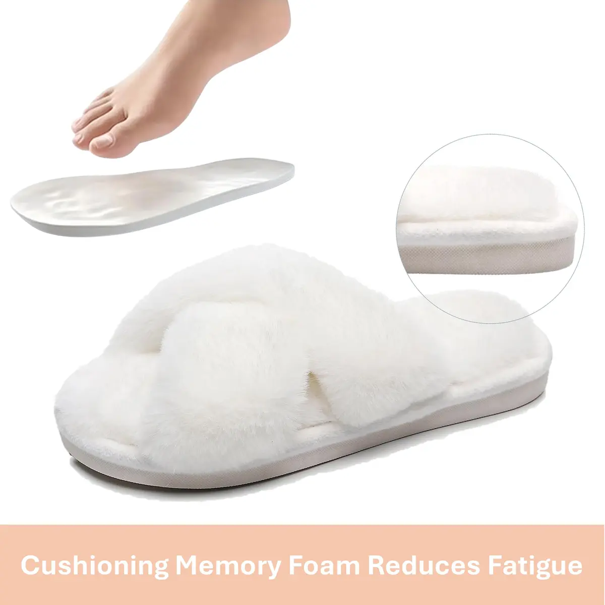 Crazy Lady Fuzzy Fluffy Fur Slippers Open Toe Memory Foam Support Indoor Outdoor White 38 | Cozy All-Season House Footwear - view 4