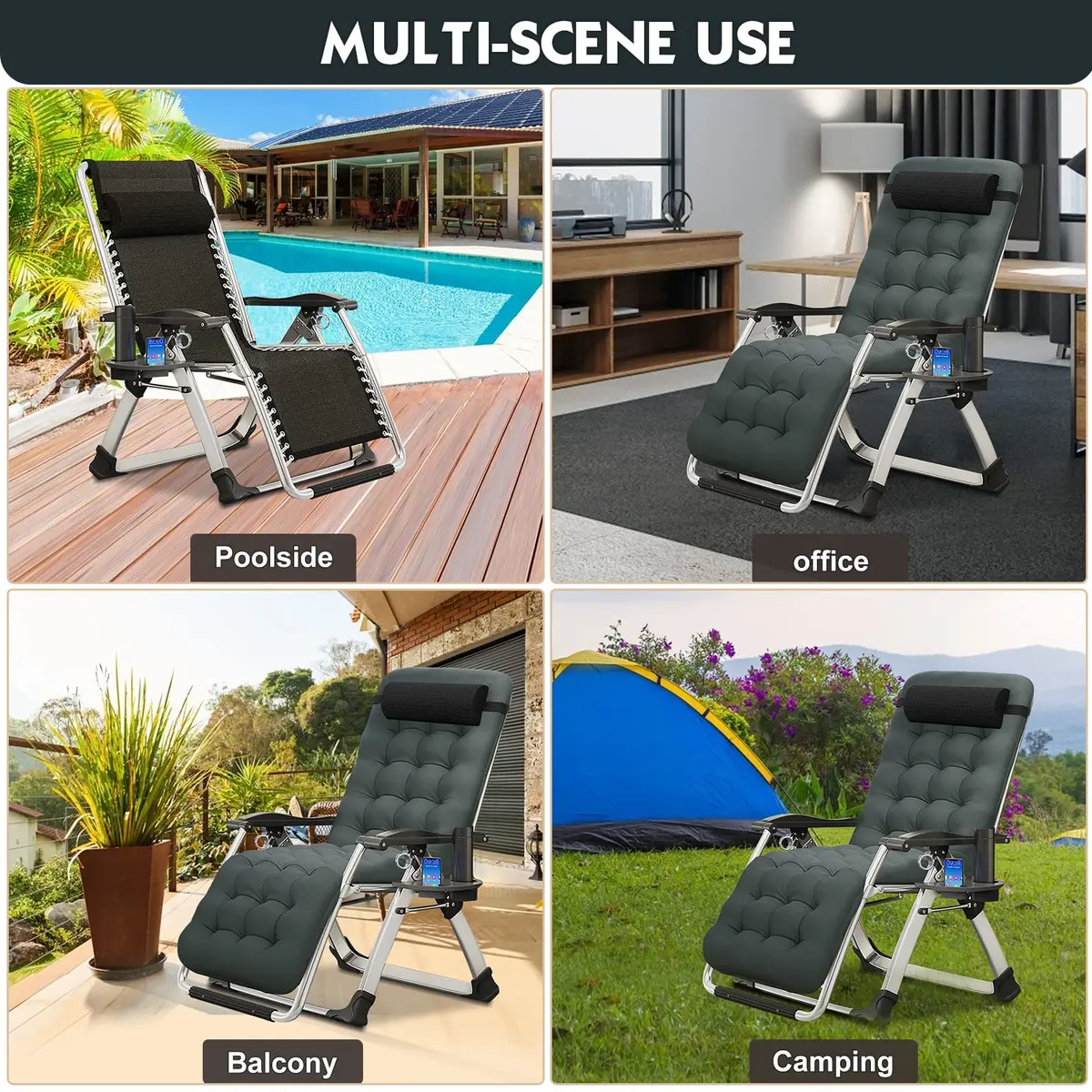 MOPHOTO Zero Gravity Chair, Outdoor Padded Lounge Chair with Side Table, Supports up to 200kg (440lbs) - view 5