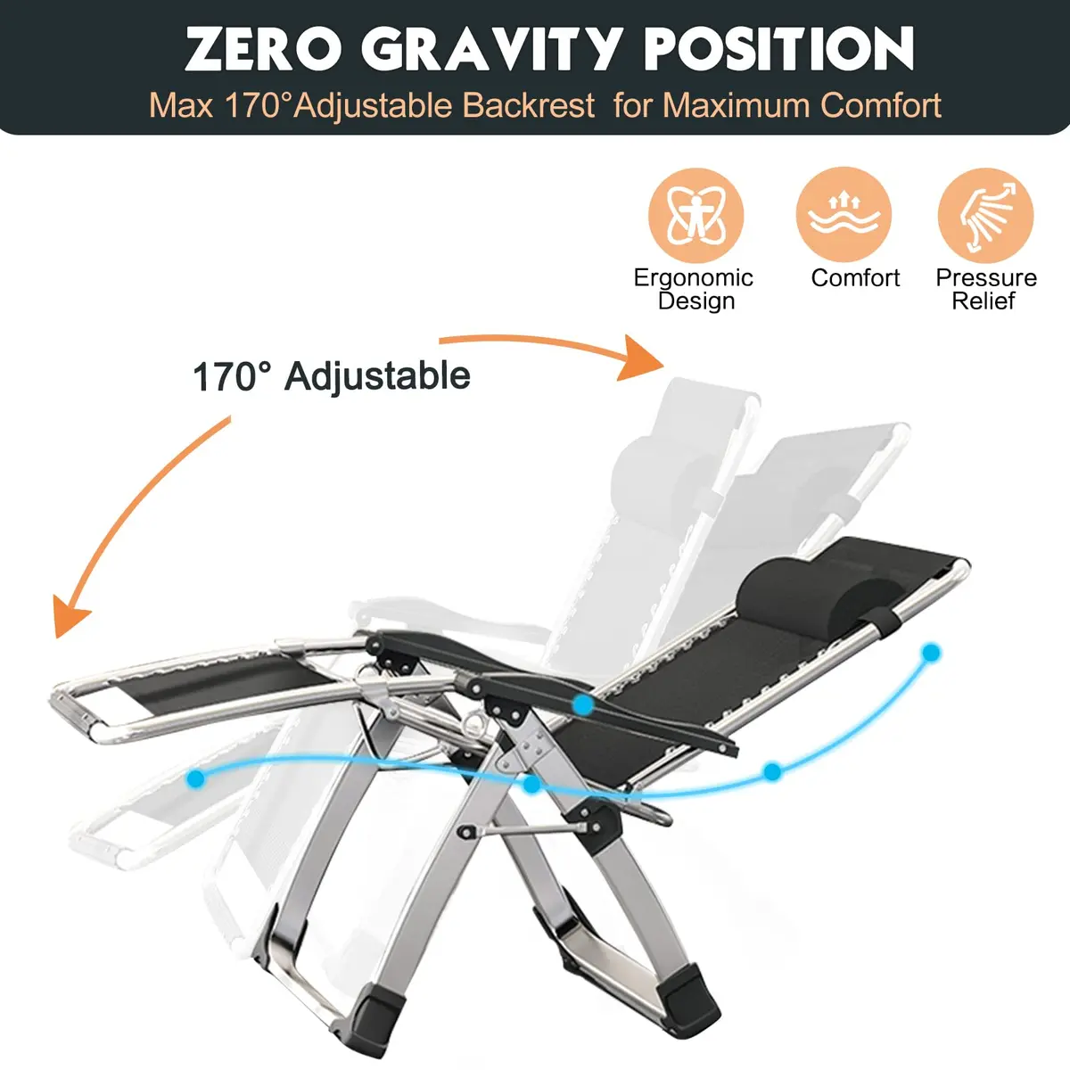 MOPHOTO Zero Gravity Chair, Outdoor Padded Lounge Chair with Side Table, Supports up to 200kg (440lbs) - view 3