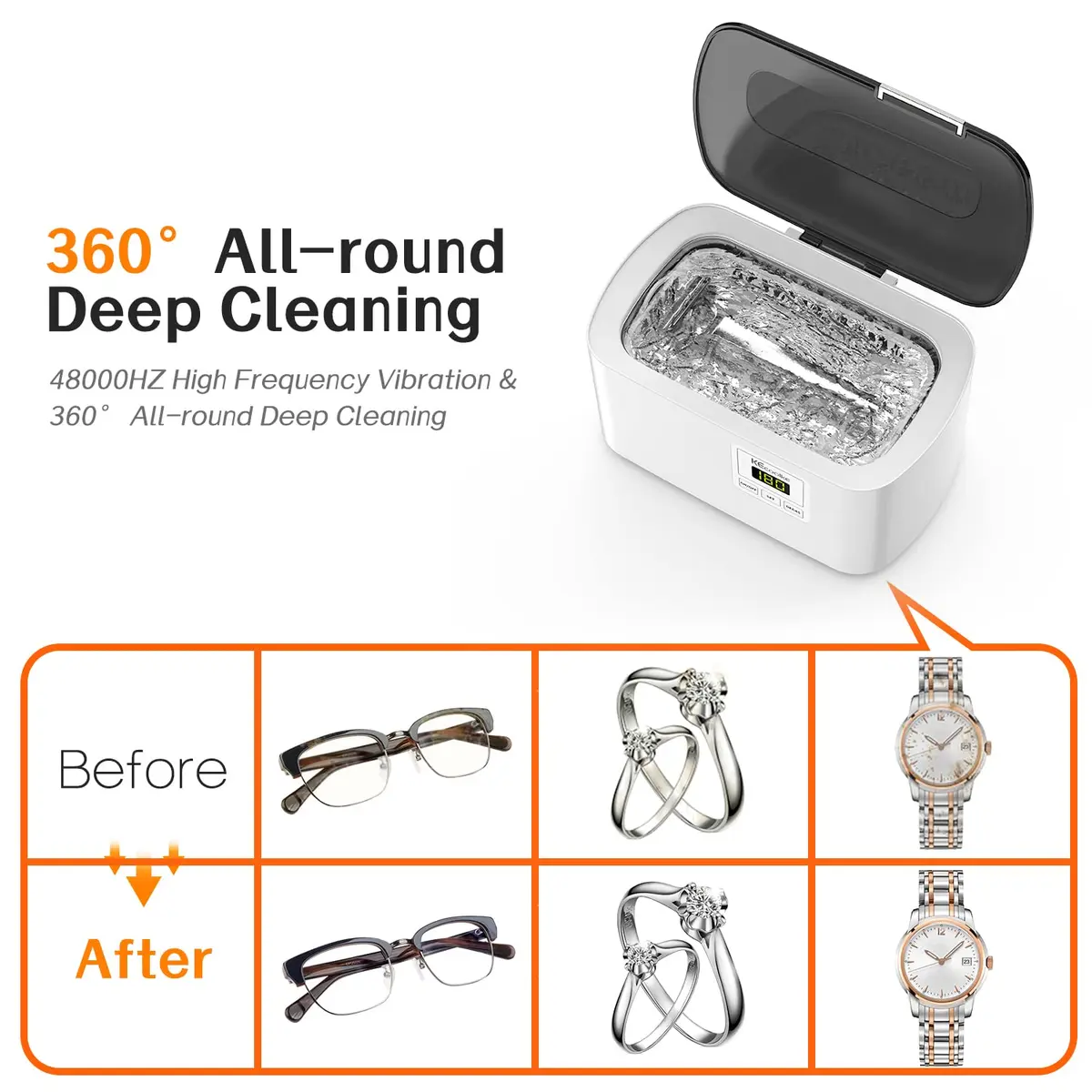 KECOOLKE Ultrasonic Jewelry Cleaning Machine 600ml (0.6 L) | 48000 Vibrations/Min for Deep Cleaning - view 5