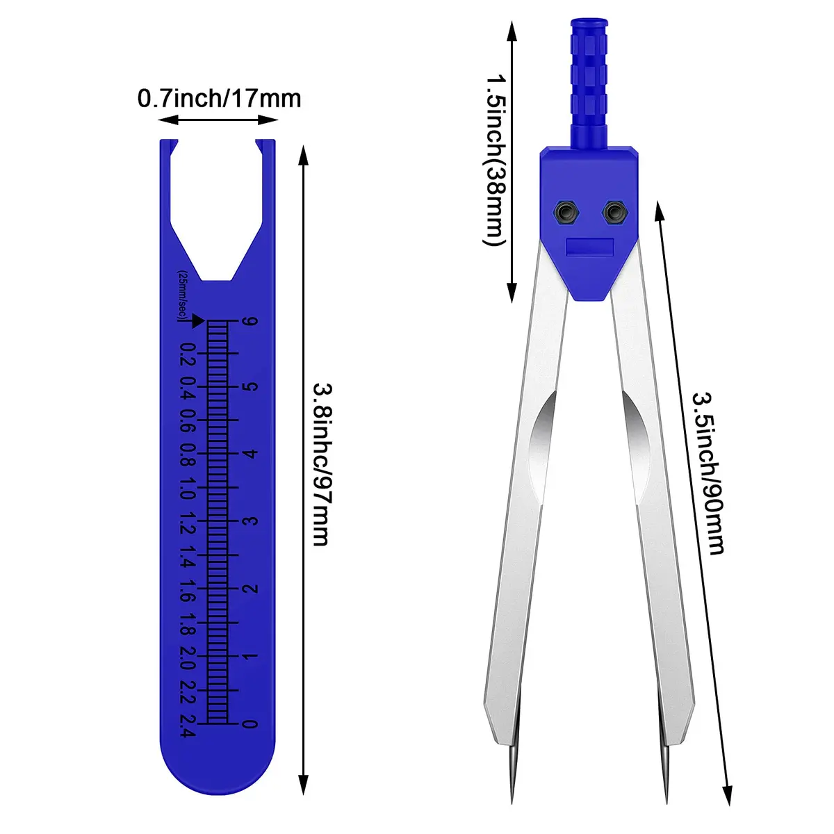Frienda 2 Pieces Stainless Steel EKG Calipers Medical Caliper, Blue, Pink | Durable, Portable, Long-Lasting - view 2