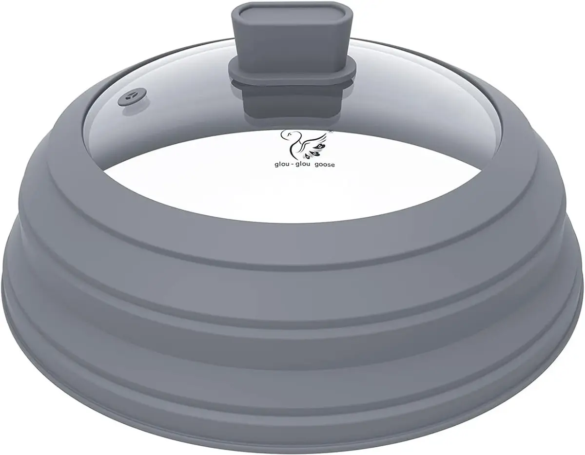 GLOU-GLOU GOOSE GGG Microwave Splatter Cover Glass Lid 10.8 inch Light Grey | Collapsible Silicone, Tempered Glass - main product image