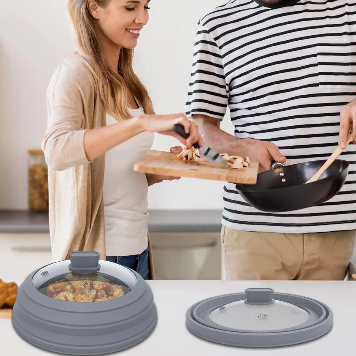 GLOU-GLOU GOOSE GGG Microwave Splatter Cover Glass Lid 10.8 inch Light Grey | Collapsible Silicone, Tempered Glass - view 8
