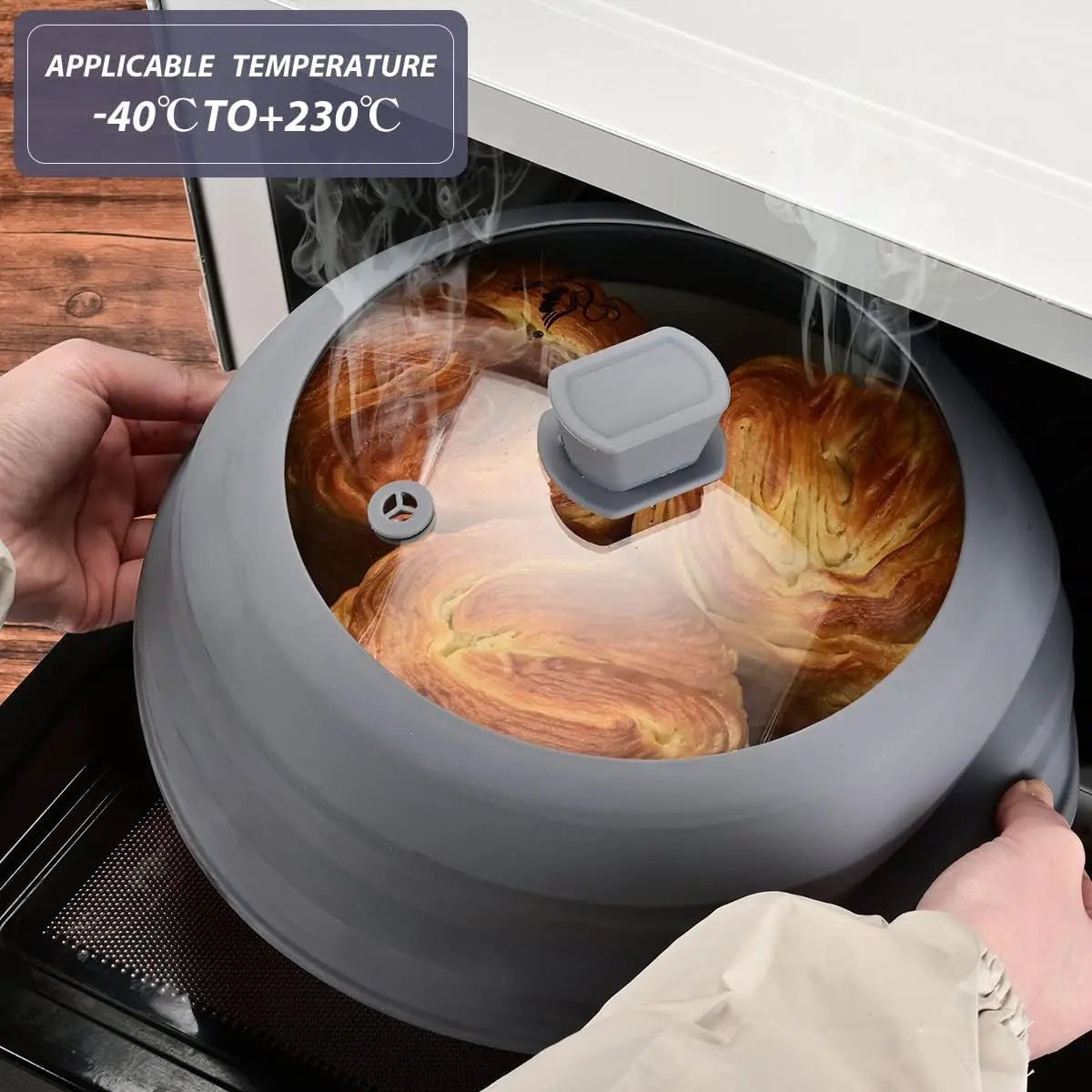 GLOU-GLOU GOOSE GGG Microwave Splatter Cover Glass Lid 10.8 inch Light Grey | Collapsible Silicone, Tempered Glass - view 2
