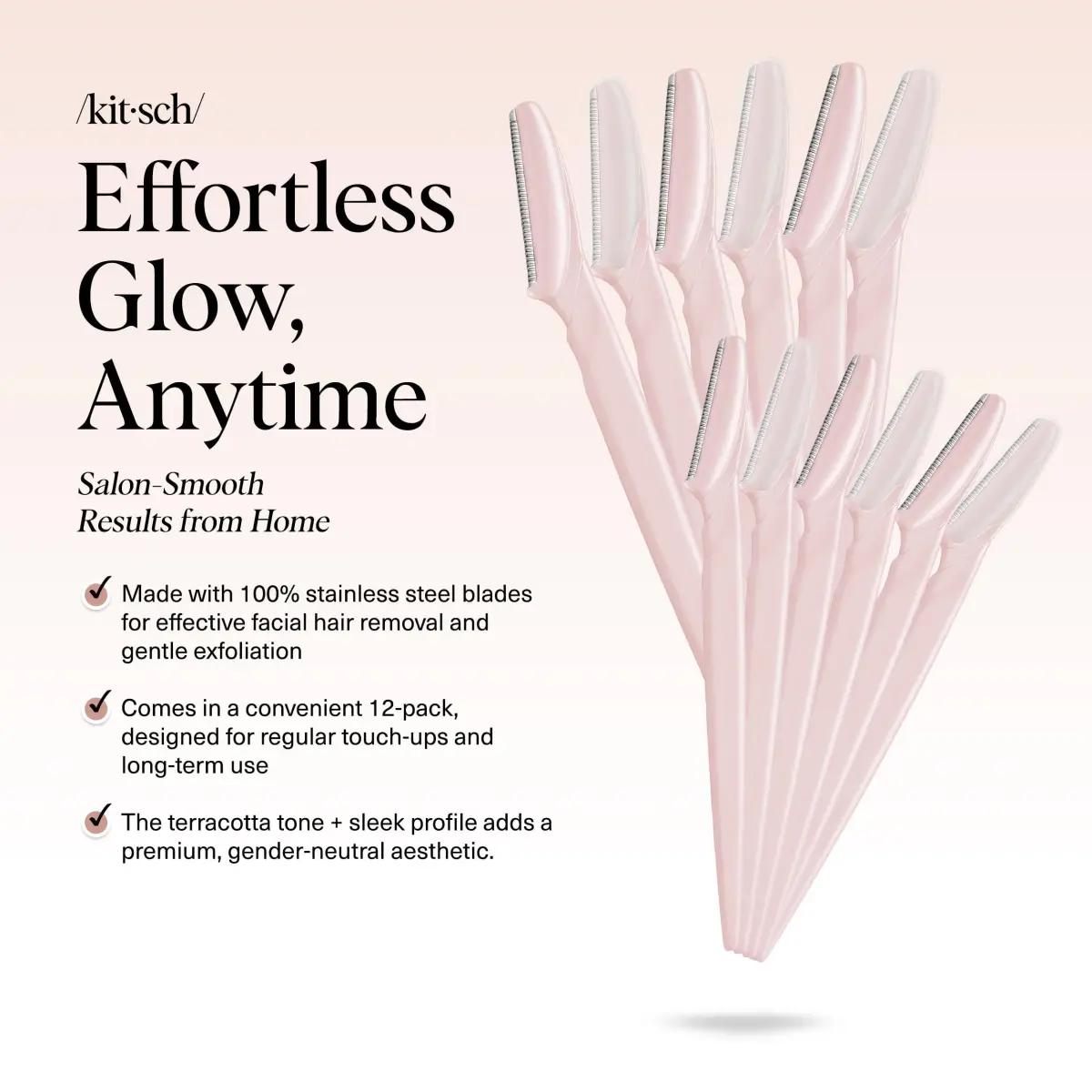 Kitsch Dermaplane Razor for Women Face – Blush, 12 Count (Pack of 1) | Gentle Exfoliation & Facial Hair Removal - view 2