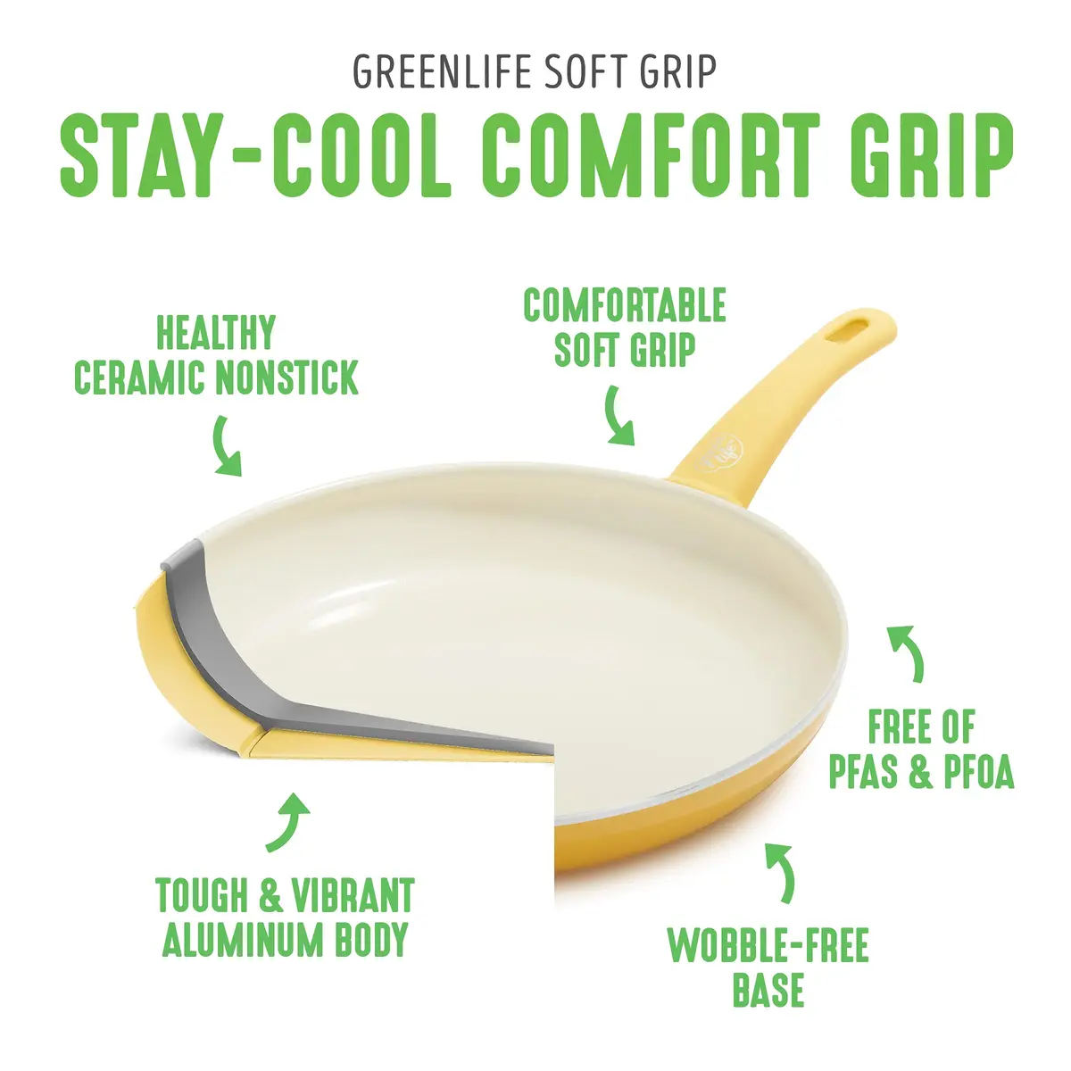 GreenLife Soft Grip 1QT & 2QT Saucepan Set | Healthy Ceramic Nonstick, Toxin-Free, Dishwasher Safe, Yellow - view 4