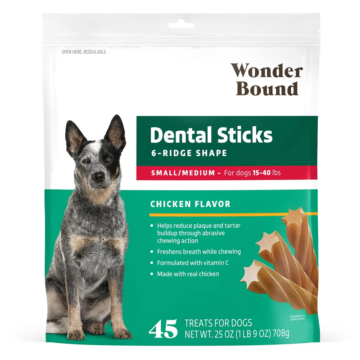 Wonder Bound Chicken Flavor Dental Sticks for Small/Medium Dogs (15-40 lbs) | Plaque & Tartar Control with Real Chicken (70-120 chars) - main product image