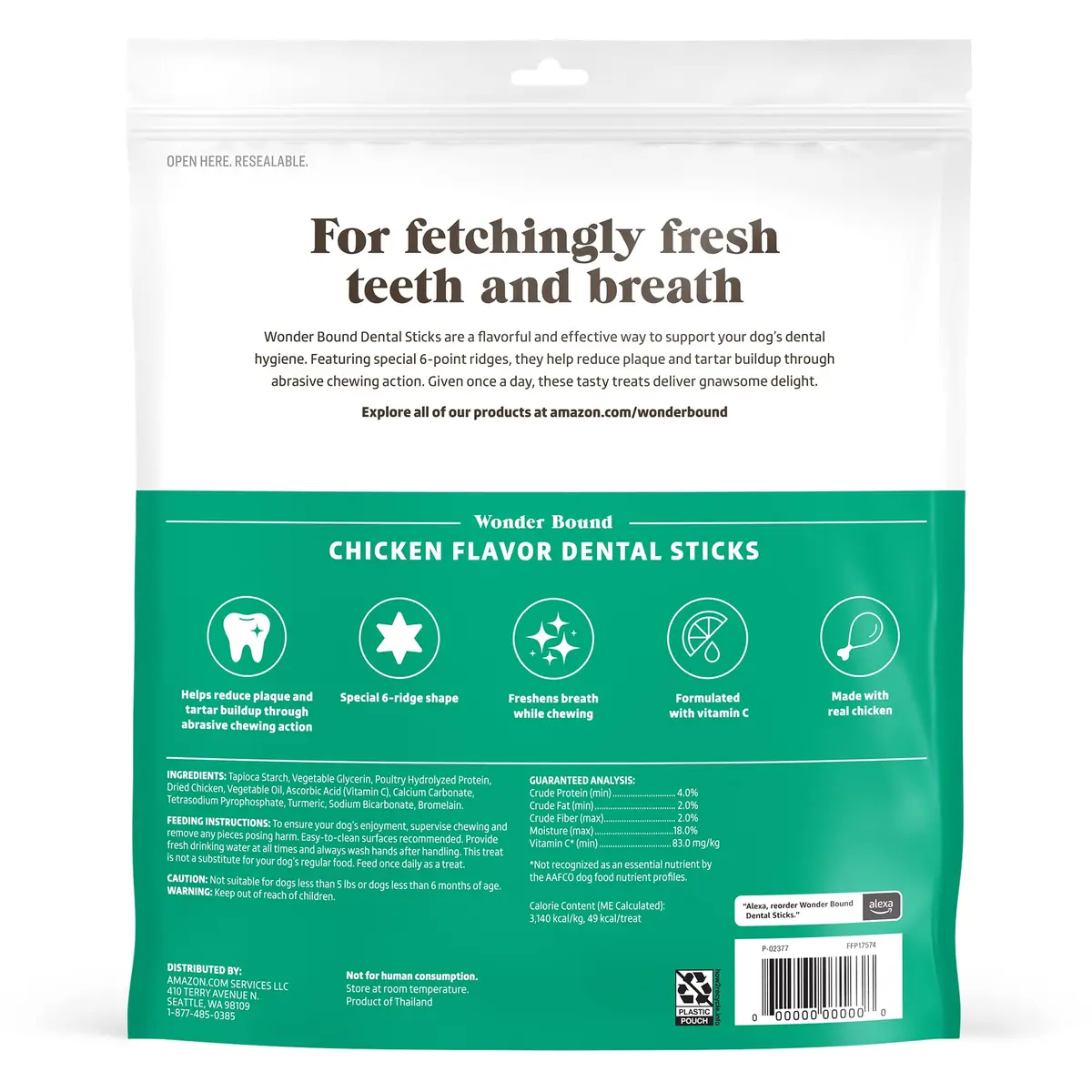 Wonder Bound Chicken Flavor Dental Sticks for Small/Medium Dogs (15-40 lbs) | Plaque & Tartar Control with Real Chicken (70-120 chars) - view 2