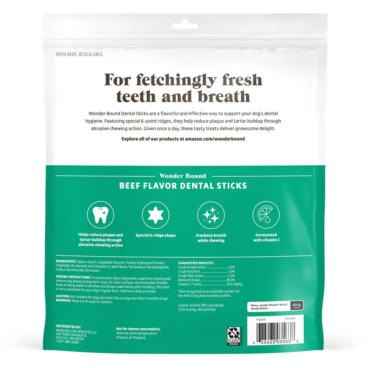 Wonder Bound Beef Flavor Dental Sticks for Small/Medium Dogs (15-40 lbs) | 6-Ridge Shape for Plaque & Tartar Control - view 2