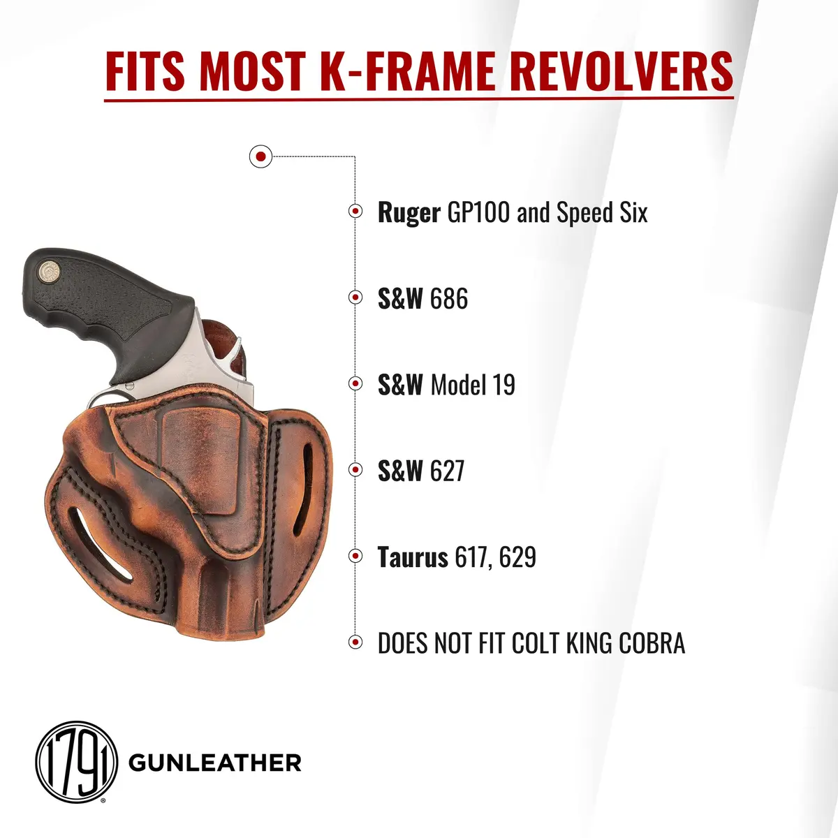 1791 Gunleather K-Frame Holster Fits 2.75" Barrel GP100, S&W 686, Model 66 | American Leather, Concealed OWB Carry - view 3