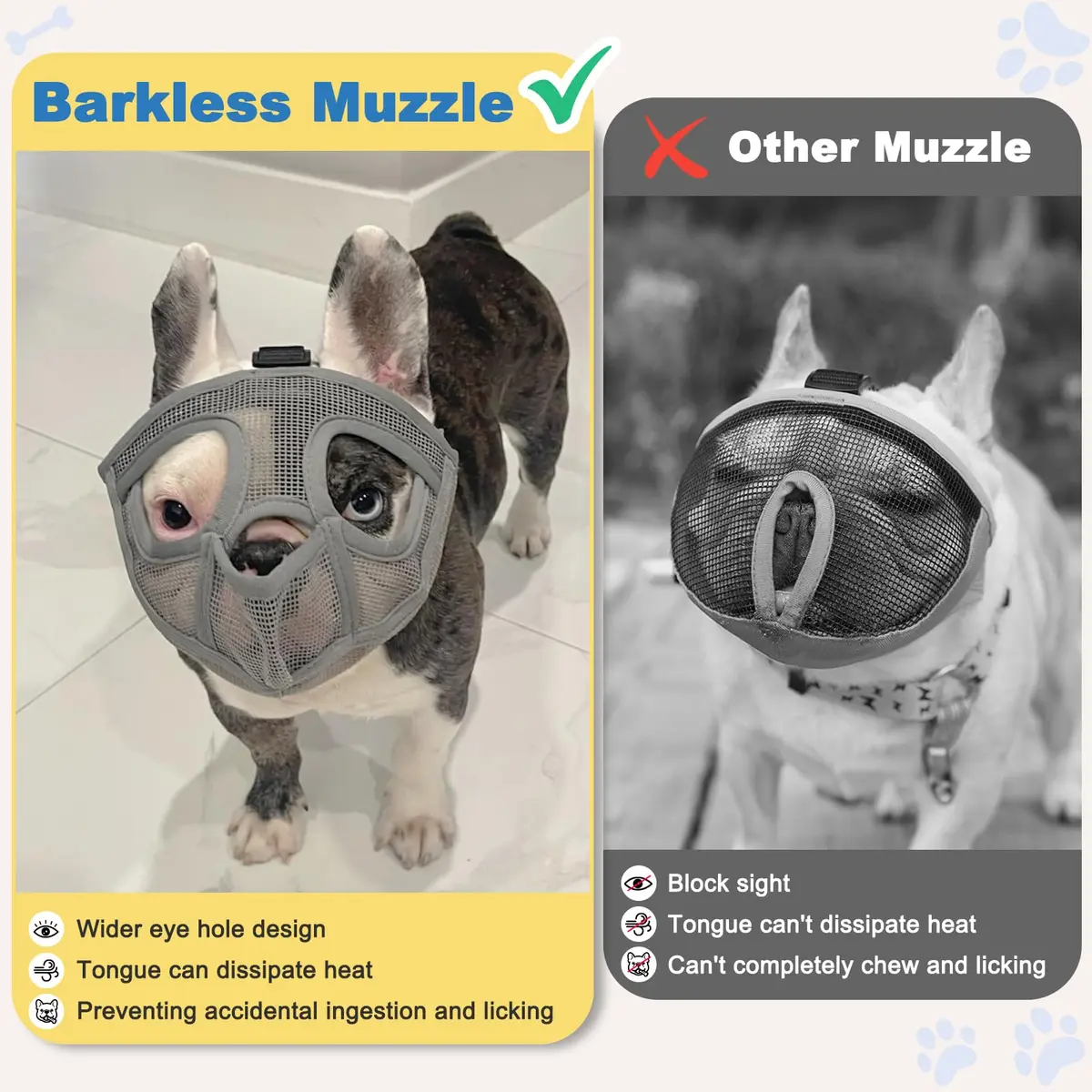 BARKLESS French Bulldog Muzzle, Full Panting Mesh Muzzle for Short Snout Dogs - view 3