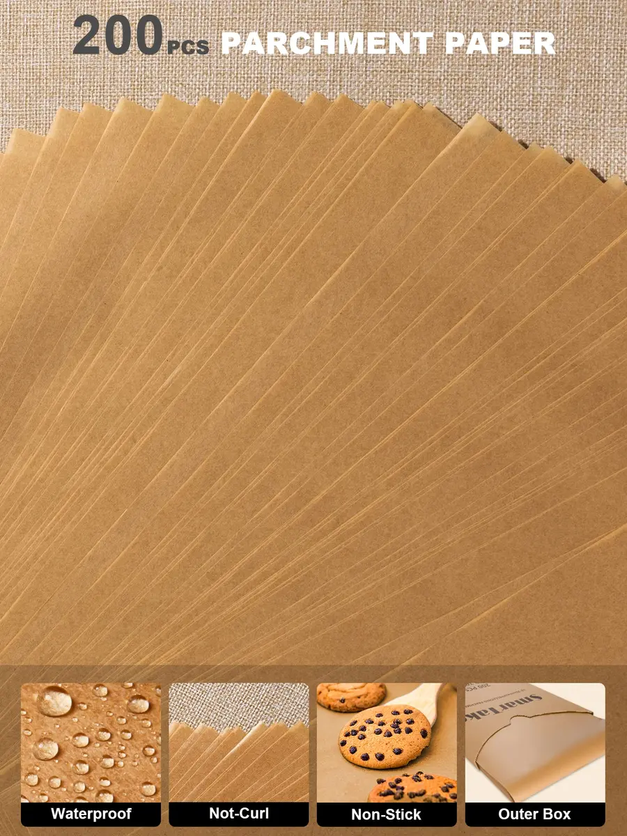 SMARTAKE Parchment Paper Baking Sheets 200 pcs | Non-Stick, 10x15 Inches, Unbleached - view 9