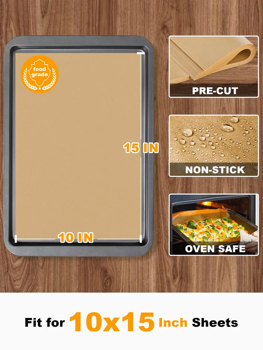 SMARTAKE Parchment Paper Baking Sheets 200 pcs | Non-Stick, 10x15 Inches, Unbleached - view 2