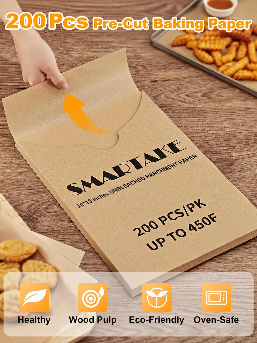 SMARTAKE Parchment Paper Baking Sheets 200 pcs | Non-Stick, 10x15 Inches, Unbleached - view 4
