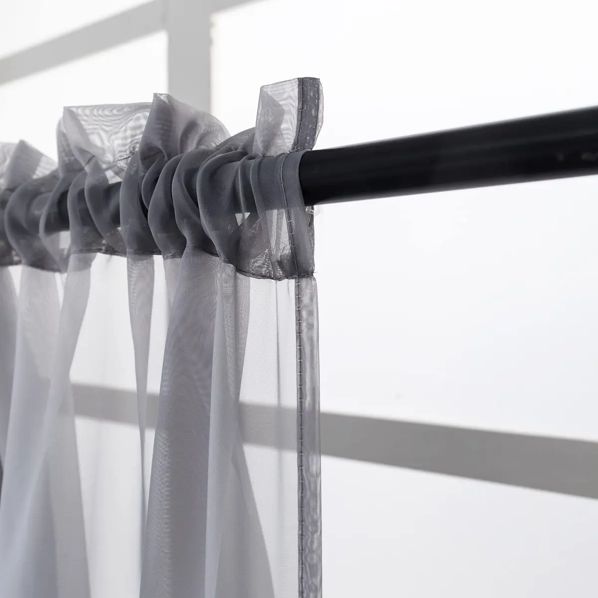 PearAge Beaded Sheer Valance Curtains for Living Room | Vintage Beaded Tassel Voile (51x24 Inches, Grey) - view 5