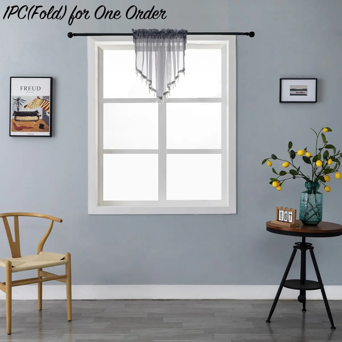 PearAge Beaded Sheer Valance Curtains for Living Room | Vintage Beaded Tassel Voile (51x24 Inches, Grey) - view 2