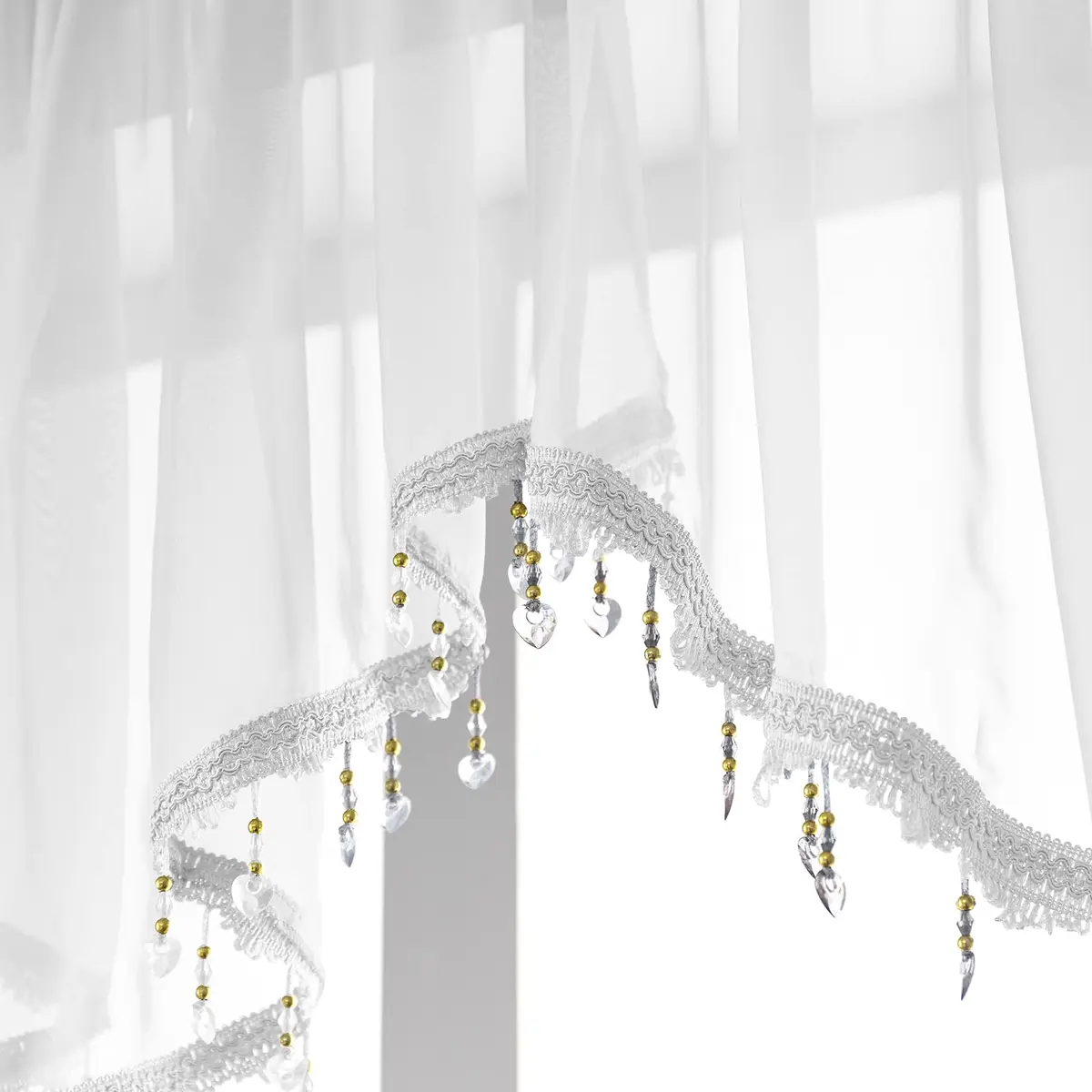 PearAge Beaded Triangle Sheer Valance Curtains 51x24 Inches | Elegant Farmhouse Window Decor - view 6