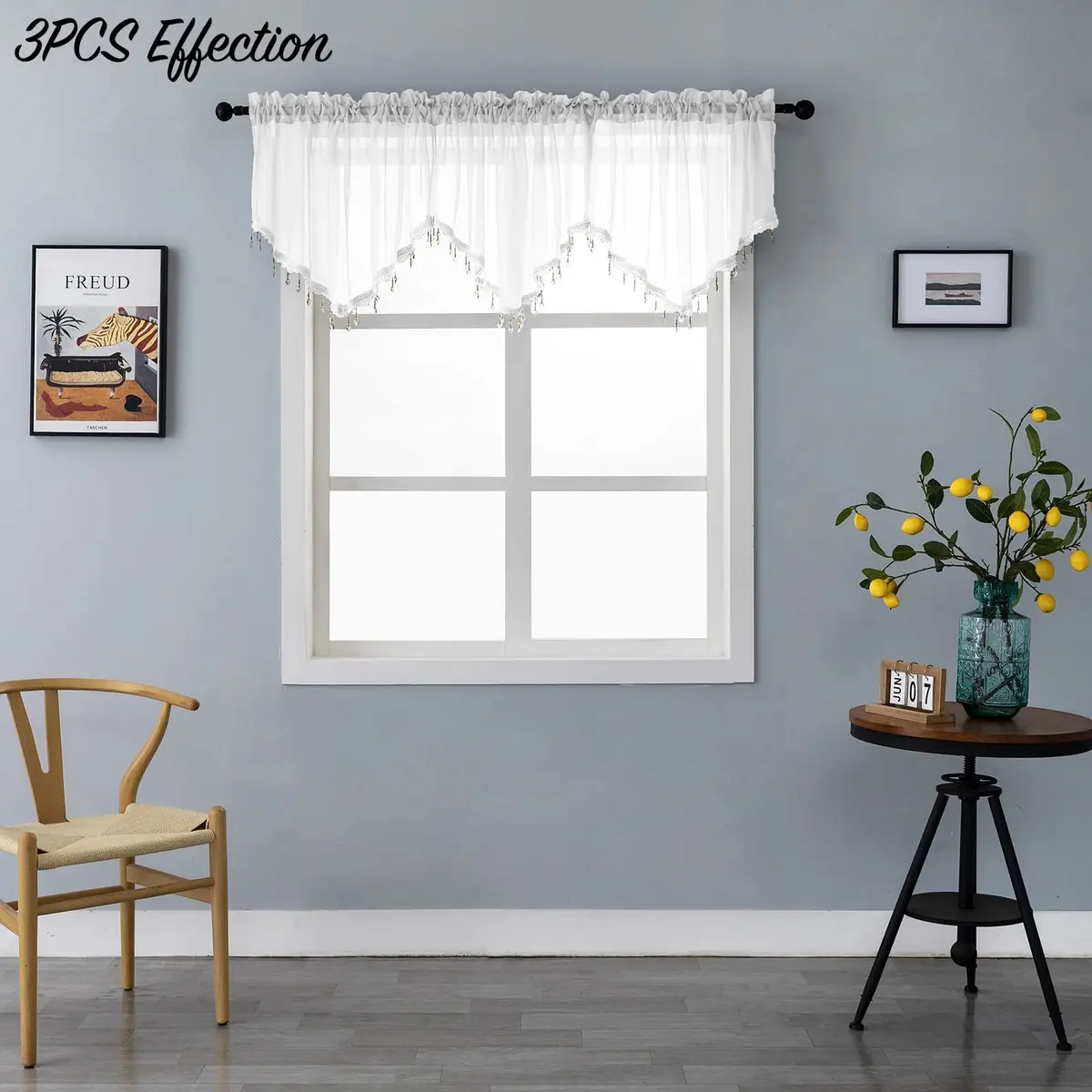 PearAge Beaded Triangle Sheer Valance Curtains 51x24 Inches | Elegant Farmhouse Window Decor - view 7