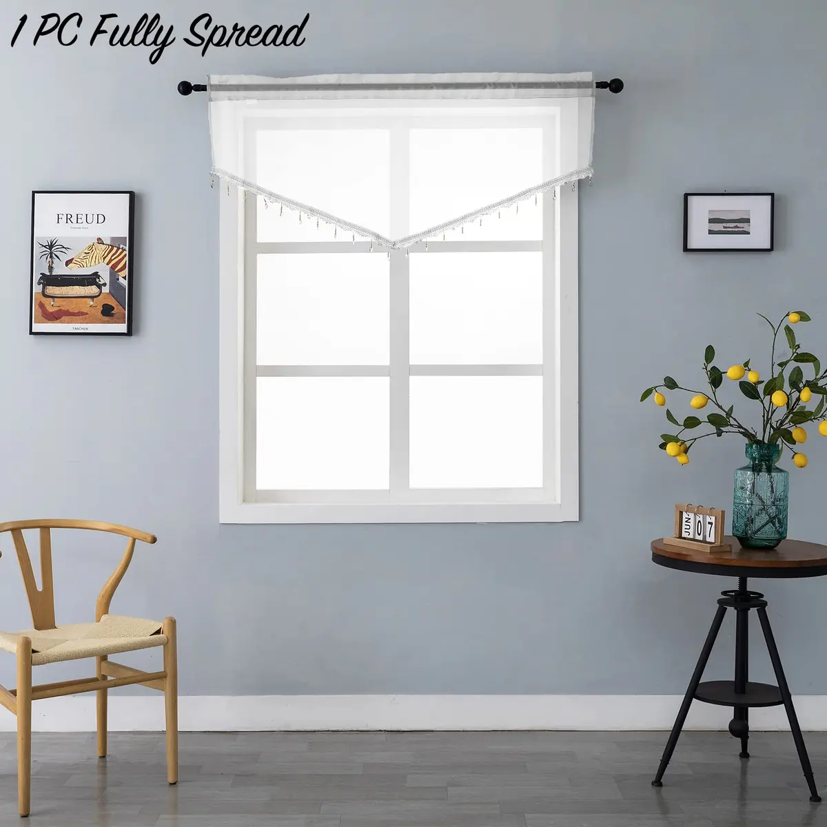 PearAge Beaded Triangle Sheer Valance Curtains 51x24 Inches | Elegant Farmhouse Window Decor - view 3