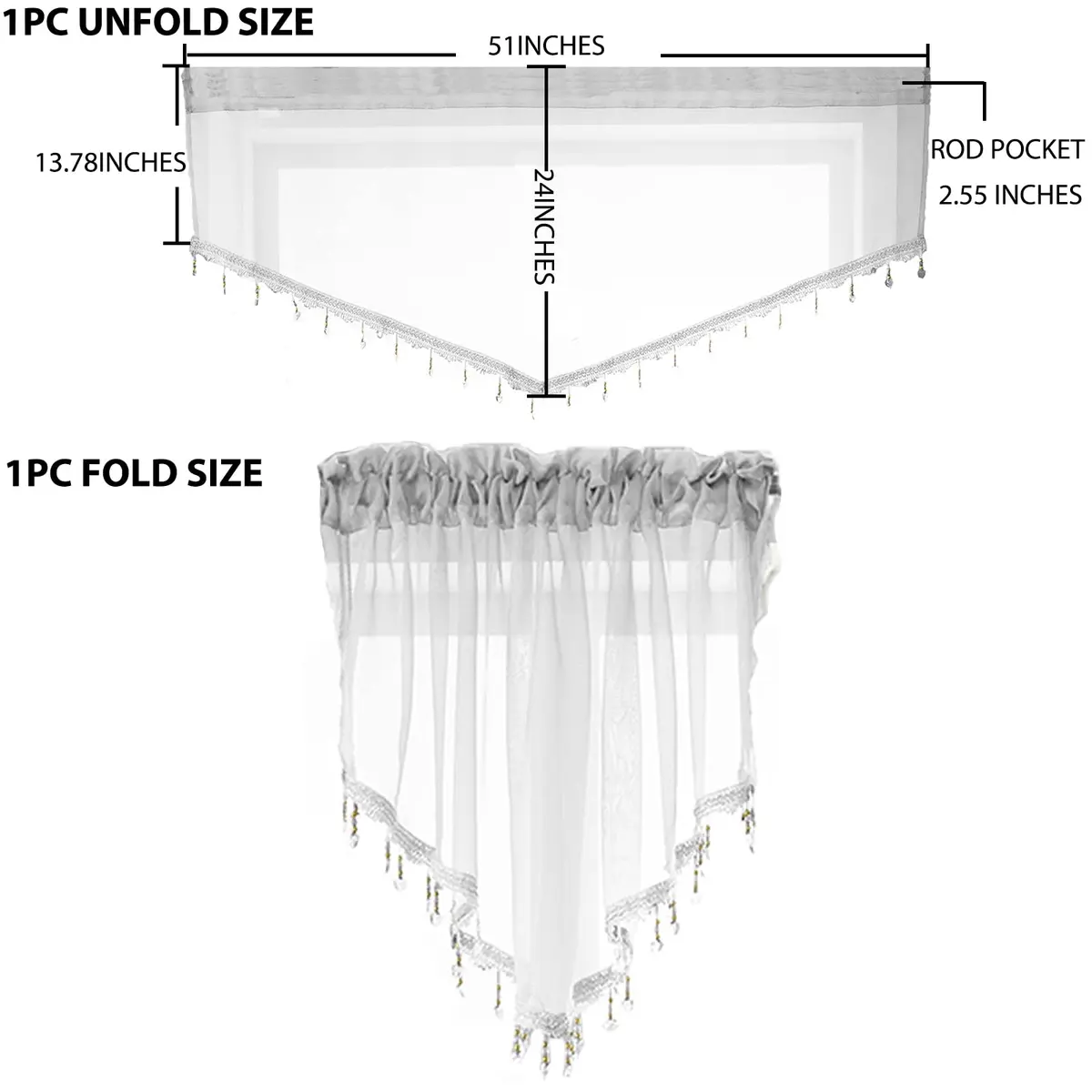 PearAge Beaded Triangle Sheer Valance Curtains 51x24 Inches | Elegant Farmhouse Window Decor - view 4