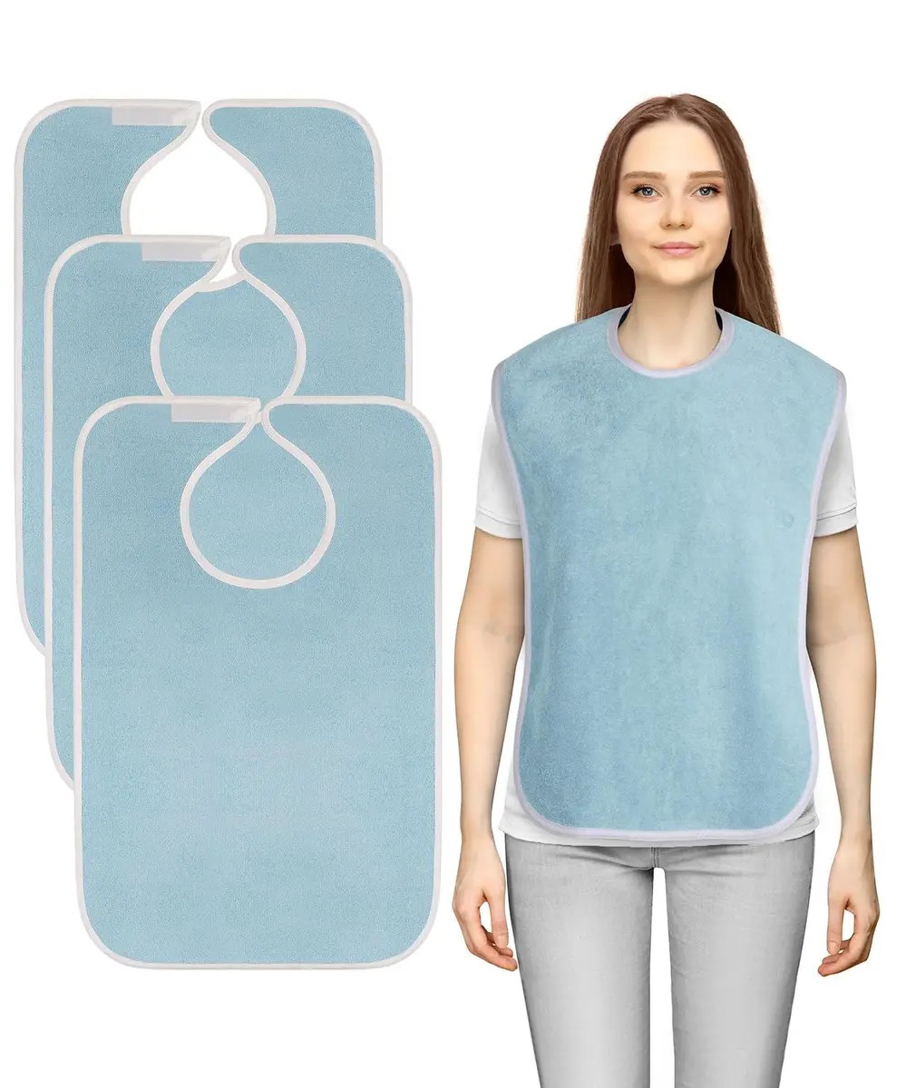 Utopia Towels Waterproof Terry Adult Bibs 18 x 30 Inch (Pack of 3, Blue) | Dignified Mealtime Protection - main product image